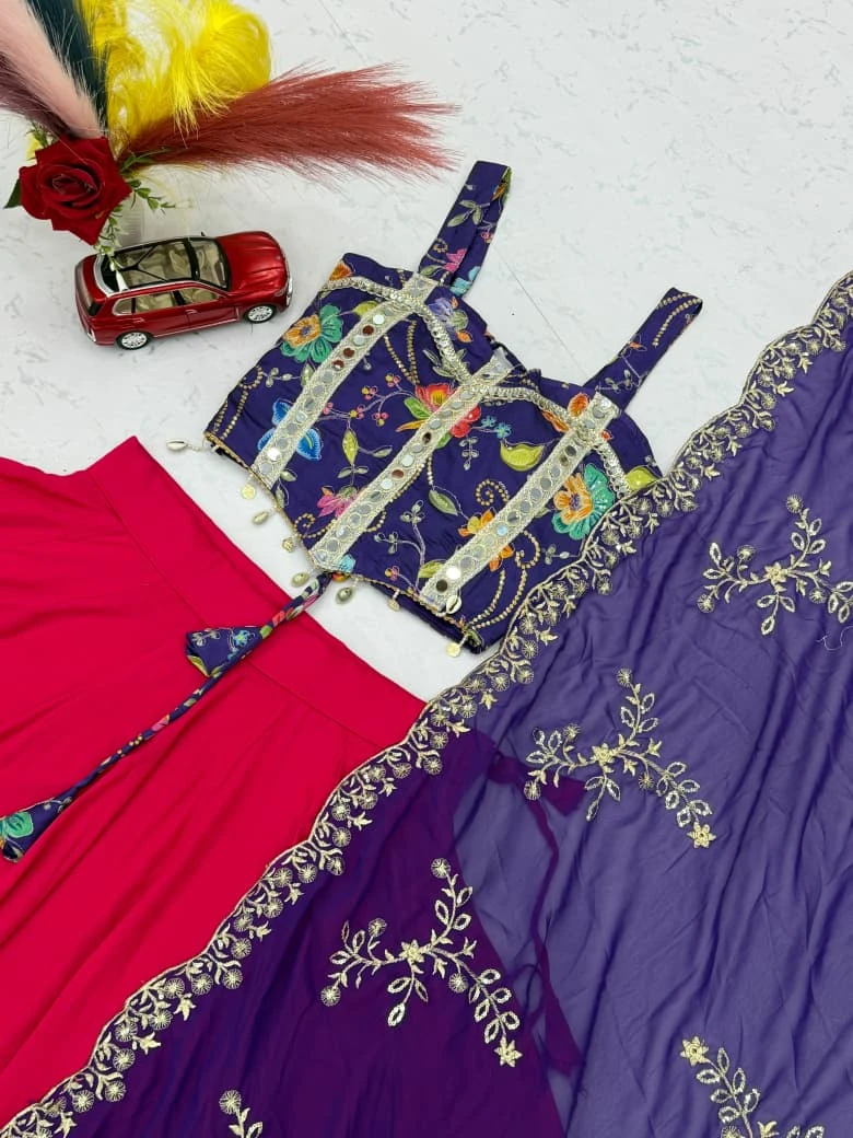 Navratri Special Silk And Rayon Cotton Lehenga Choli With Mirror Work 4