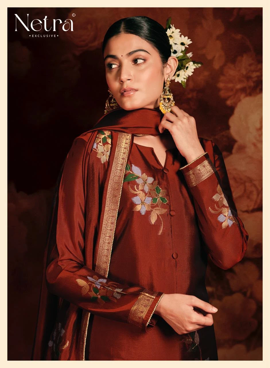Netra Exclusive Sivara Pure Viscose Woven Silk Jacquard & Bemberg Muslin Salwar Suit