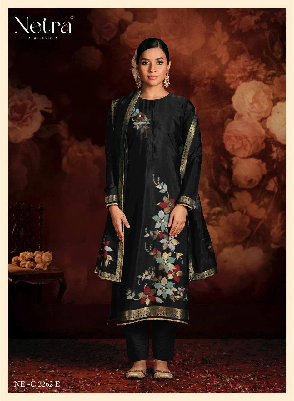 Netra Exclusive Sivara Pure Viscose Woven Silk Jacquard & Bemberg Muslin Salwar Suit 10