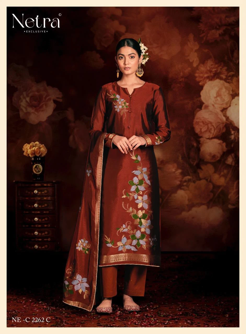 Netra Exclusive Sivara Pure Viscose Woven Silk Jacquard & Bemberg Muslin Salwar Suit 11