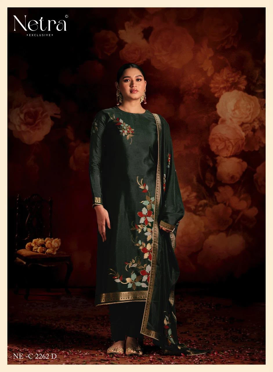 Netra Exclusive Sivara Pure Viscose Woven Silk Jacquard & Bemberg Muslin Salwar Suit 12