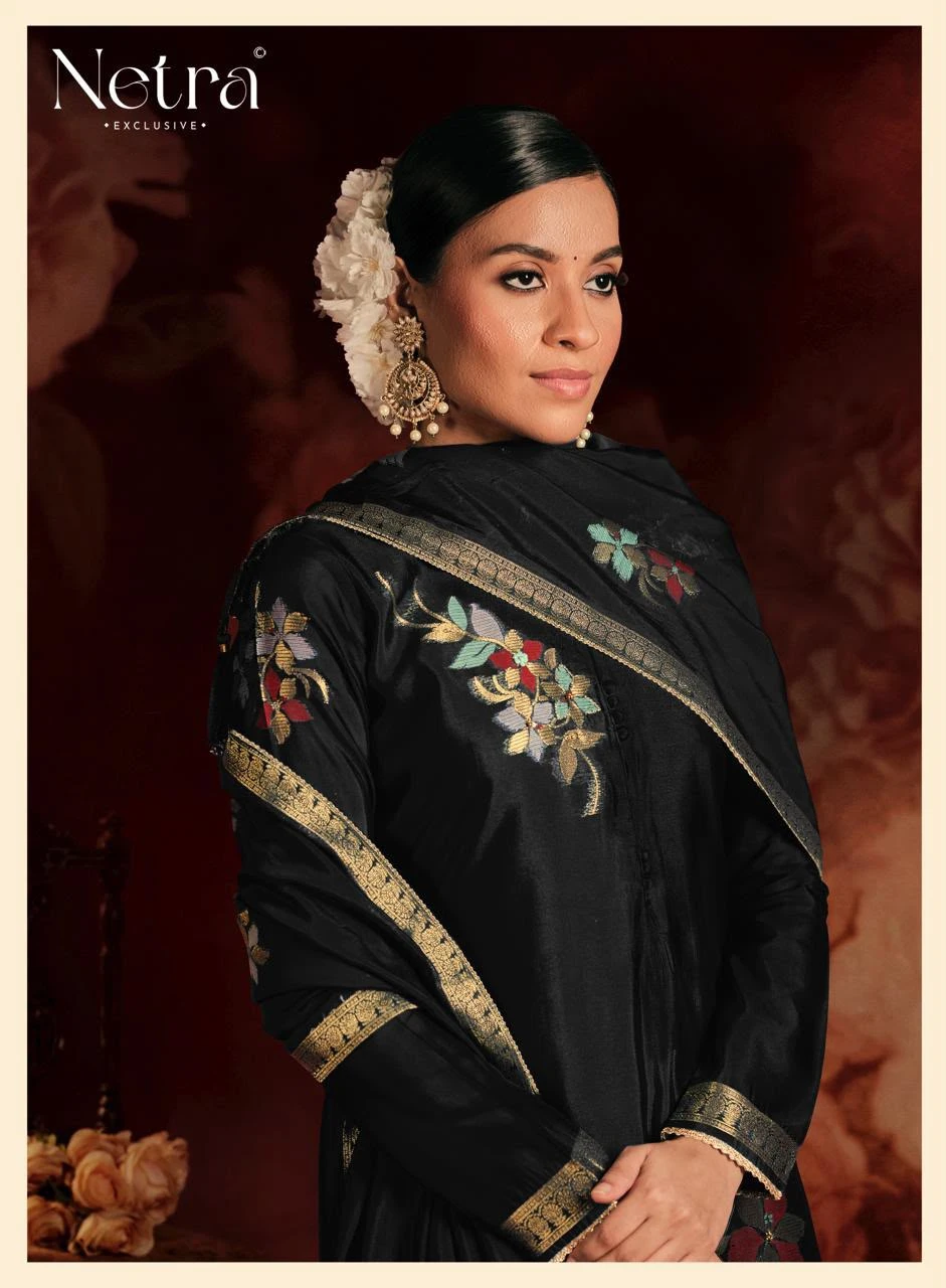 Netra Exclusive Sivara Pure Viscose Woven Silk Jacquard & Bemberg Muslin Salwar Suit 13