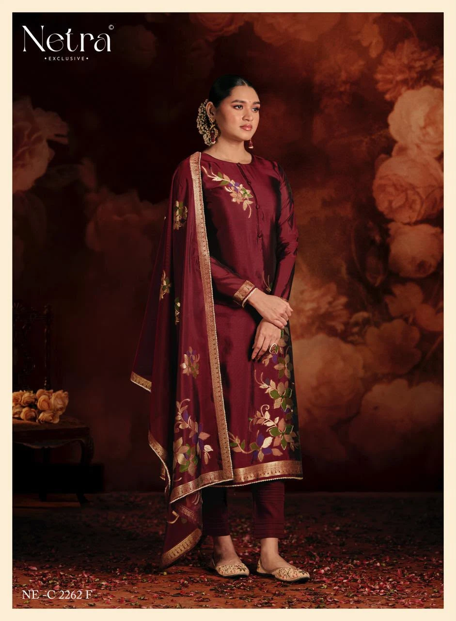 Netra Exclusive Sivara Pure Viscose Woven Silk Jacquard & Bemberg Muslin Salwar Suit 14