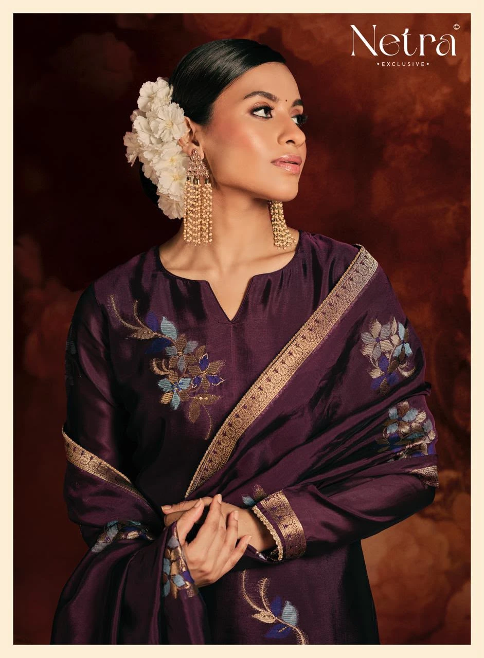 Netra Exclusive Sivara Pure Viscose Woven Silk Jacquard & Bemberg Muslin Salwar Suit 2