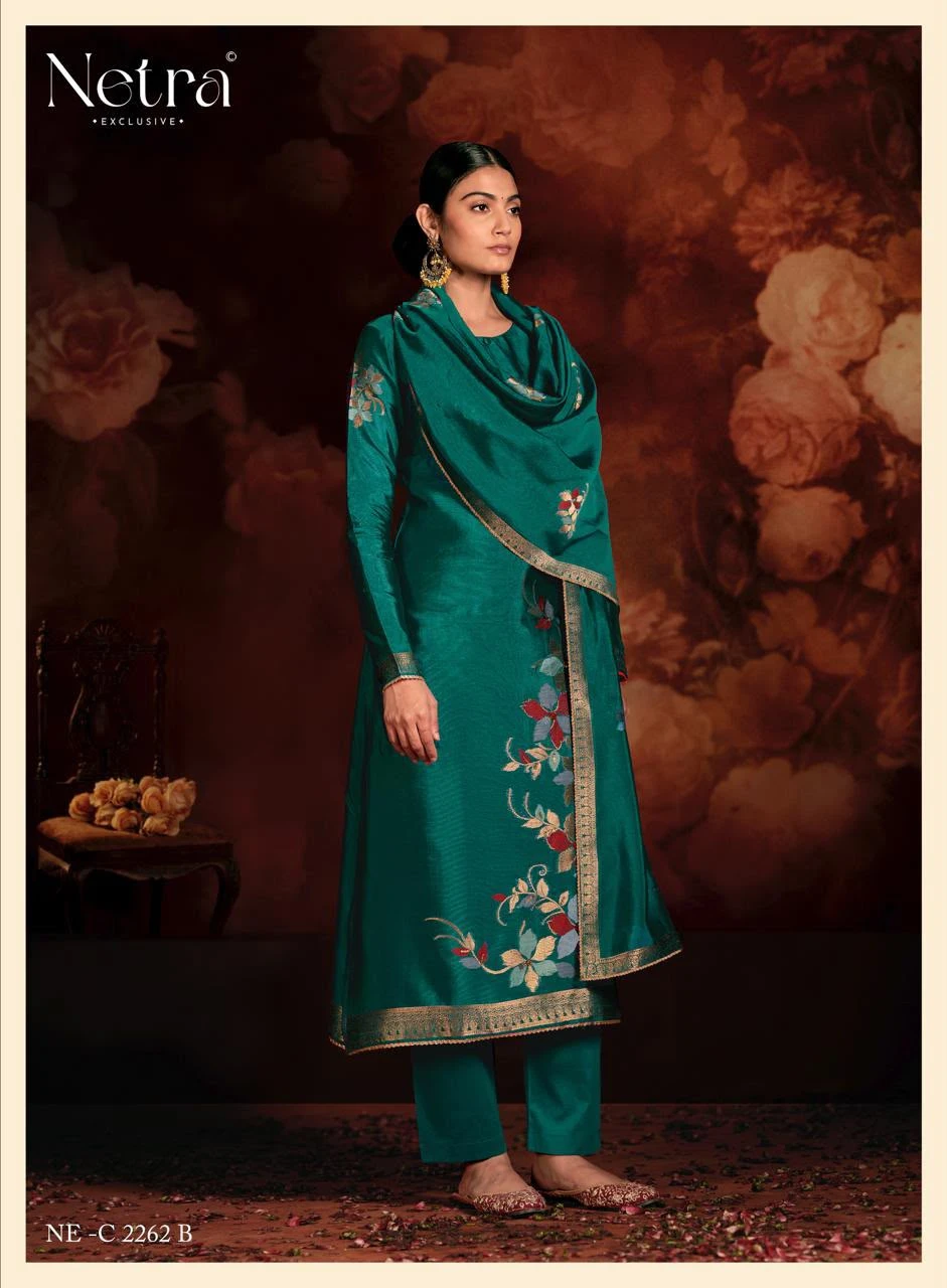 Netra Exclusive Sivara Pure Viscose Woven Silk Jacquard & Bemberg Muslin Salwar Suit 4