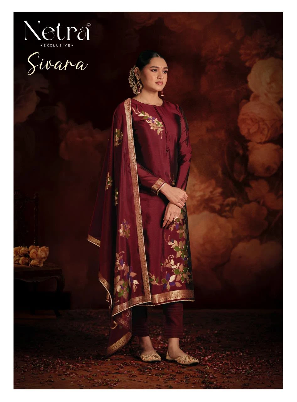 Netra Exclusive Sivara Pure Viscose Woven Silk Jacquard & Bemberg Muslin Salwar Suit 5