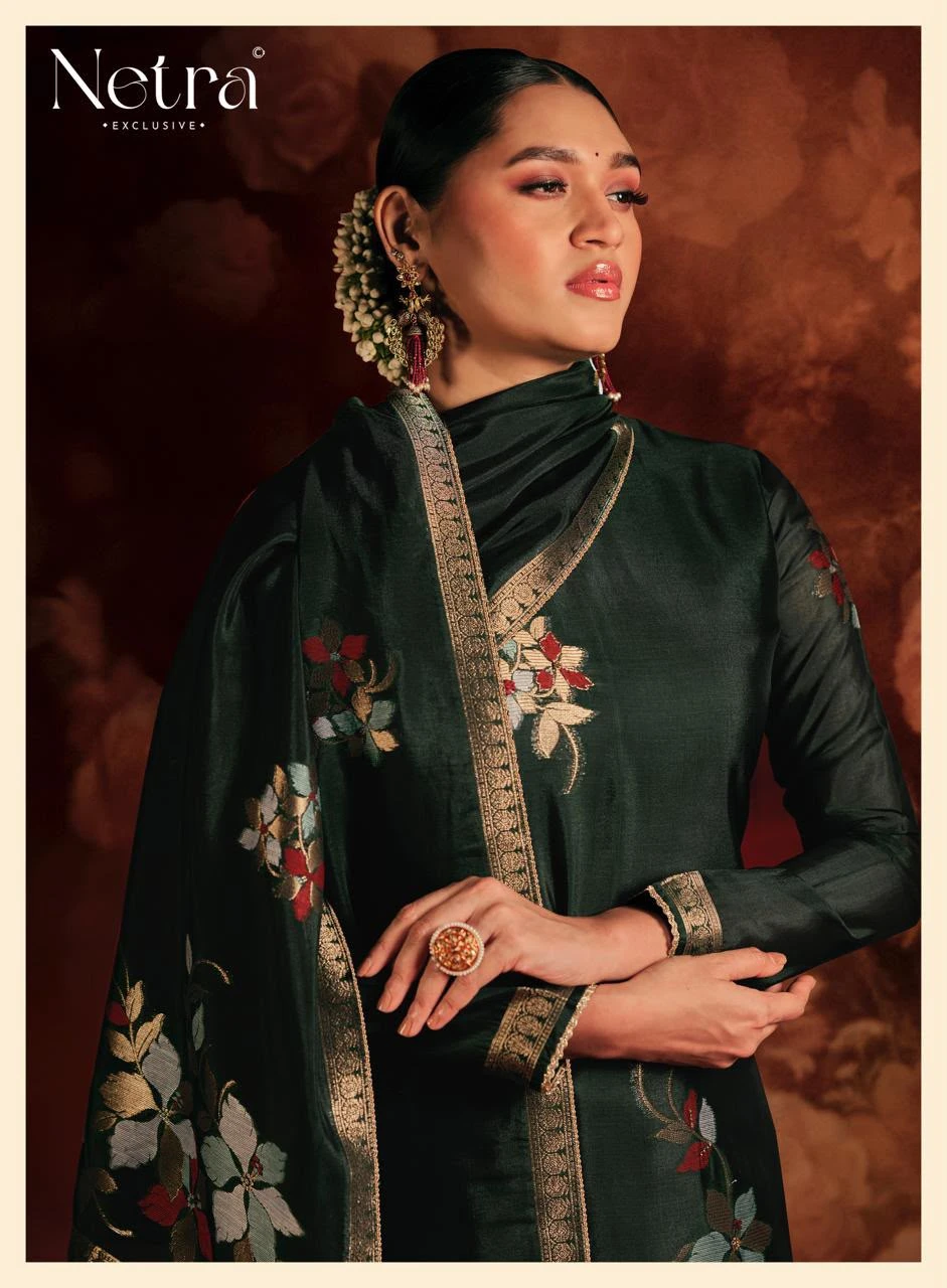 Netra Exclusive Sivara Pure Viscose Woven Silk Jacquard & Bemberg Muslin Salwar Suit 6