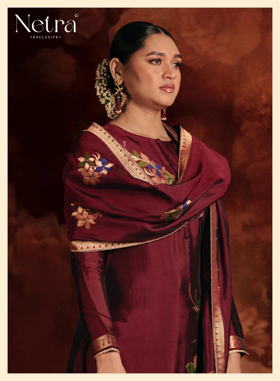 Netra Exclusive Sivara Pure Viscose Woven Silk Jacquard & Bemberg Muslin Salwar Suit 8