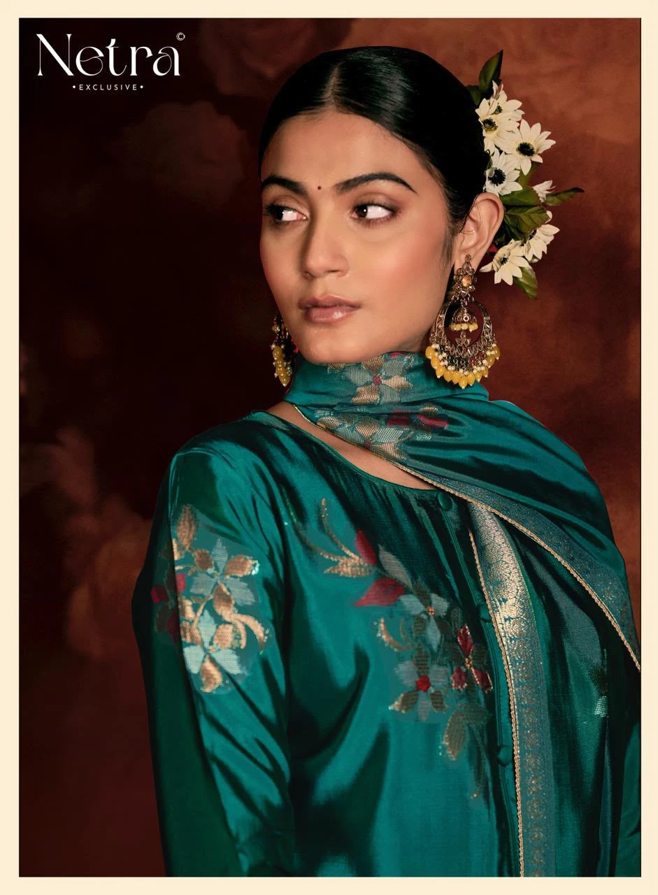 Netra Exclusive Sivara Pure Viscose Woven Silk Jacquard & Bemberg Muslin Salwar Suit 9