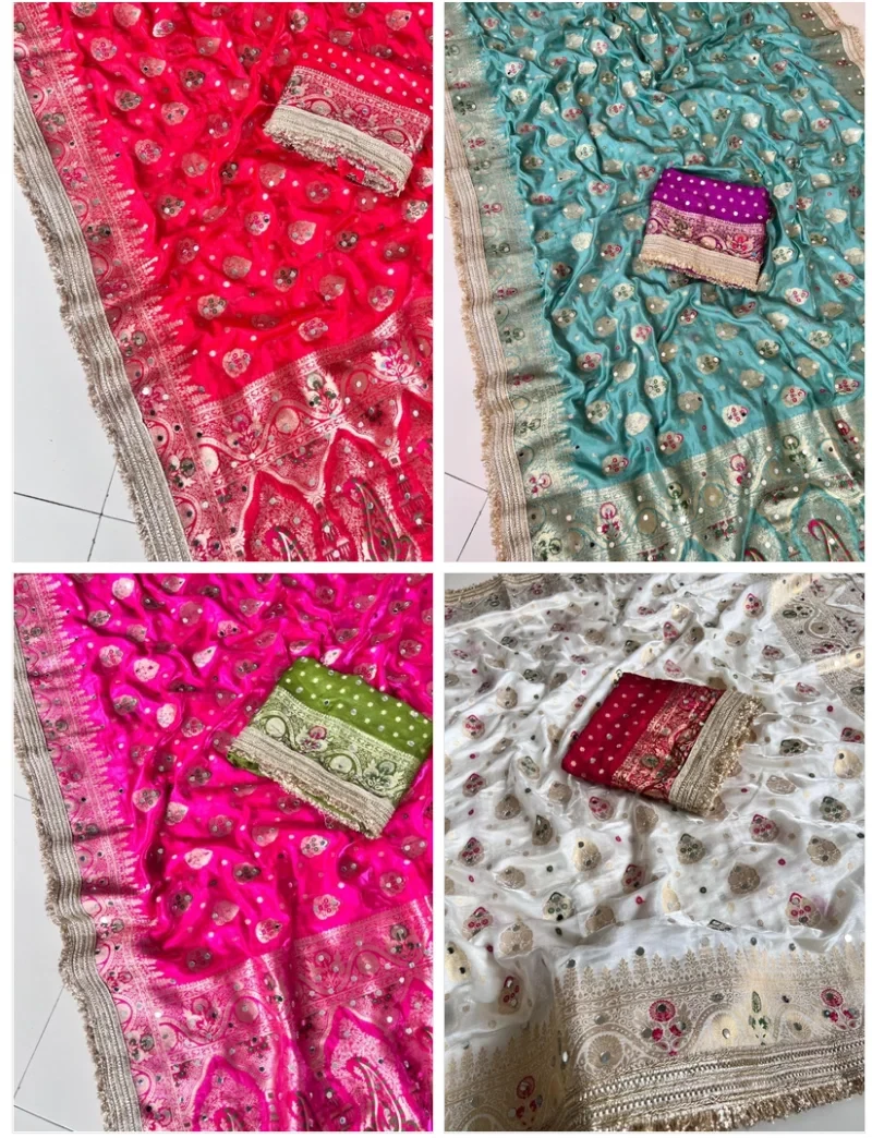 Nnc Silk Soft Space Silk Real Mirror Worked Saree Collection 6
