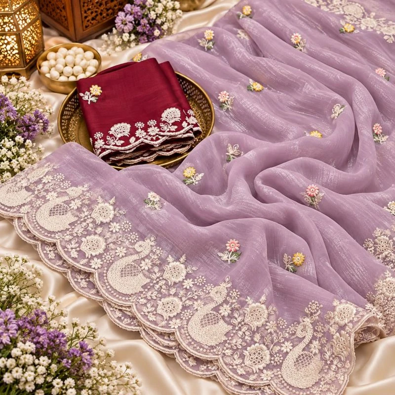 Pringlles Ah Crunchy Peacock Embroidered Saree Collection 1
