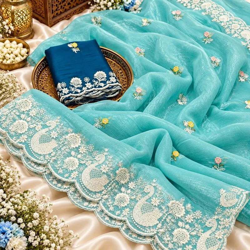 Pringlles Ah Crunchy Peacock Embroidered Saree Collection 2