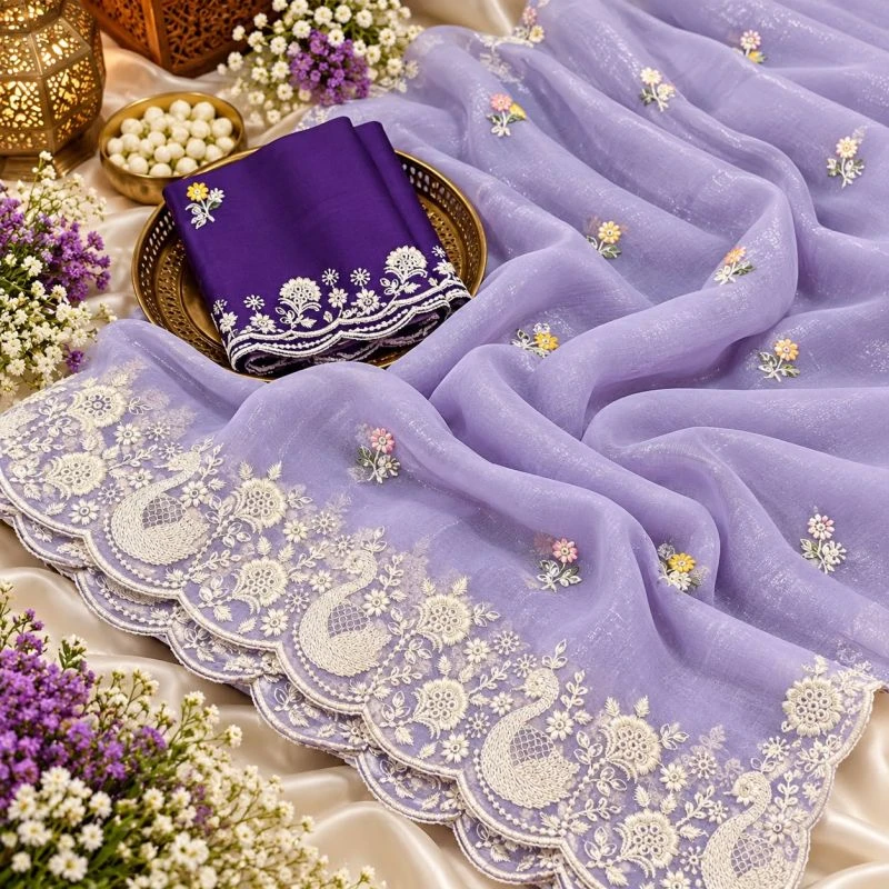Pringlles Ah Crunchy Peacock Embroidered Saree Collection 4