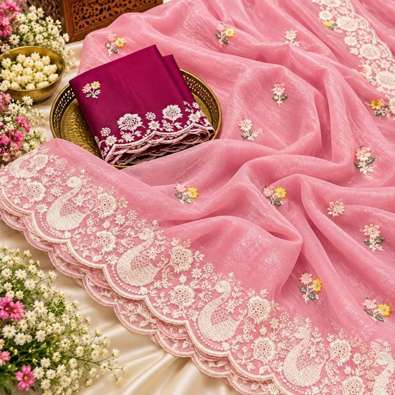 Pringlles Ah Crunchy Peacock Embroidered Saree Collection 5