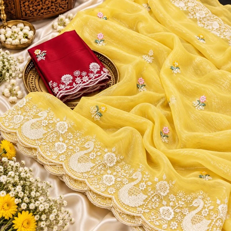 Pringlles Ah Crunchy Peacock Embroidered Saree Collection 7