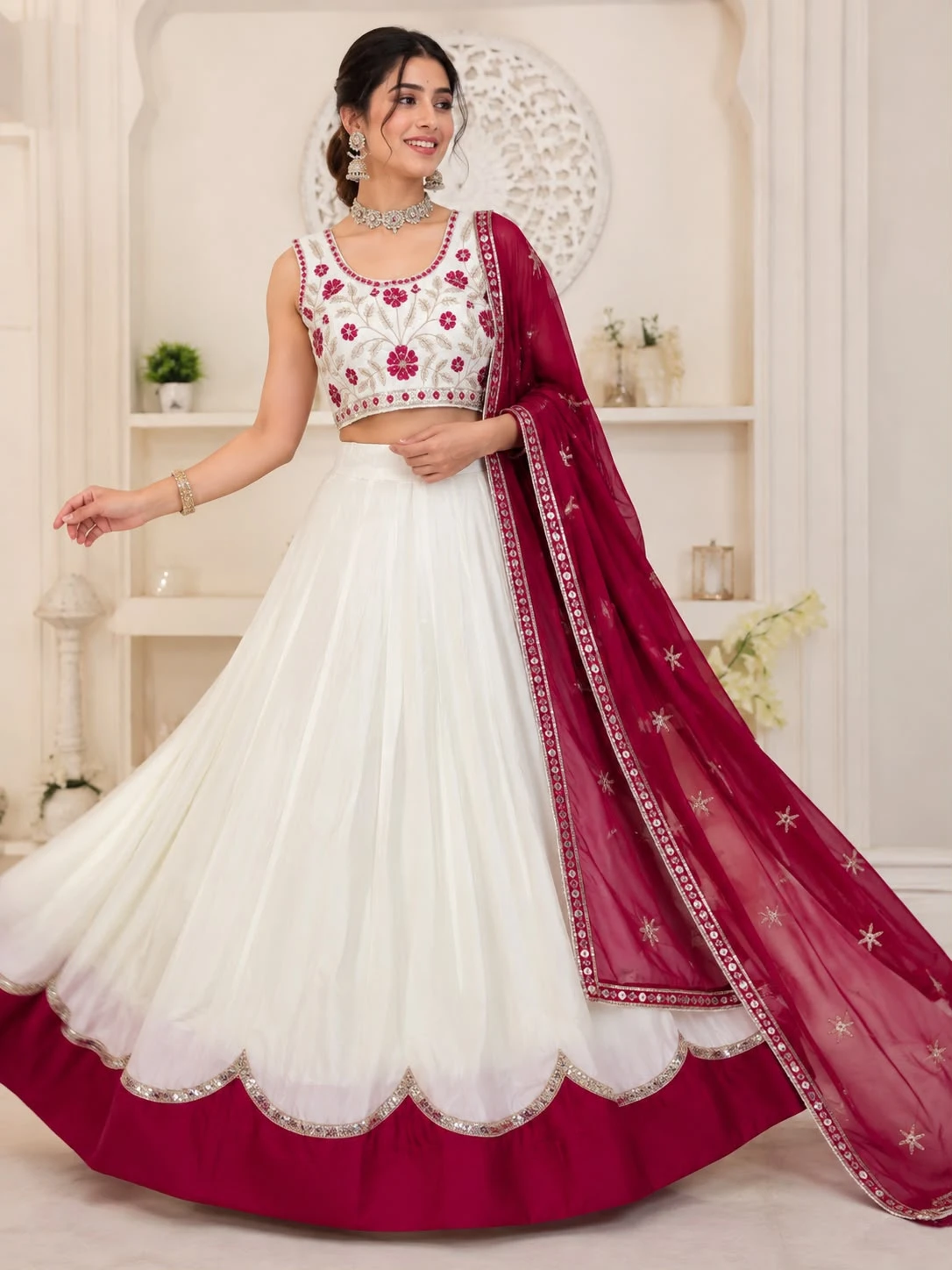 Pure Cotton Lehenga Choli With Fancy Sequin Lace And Embroidery Work 2