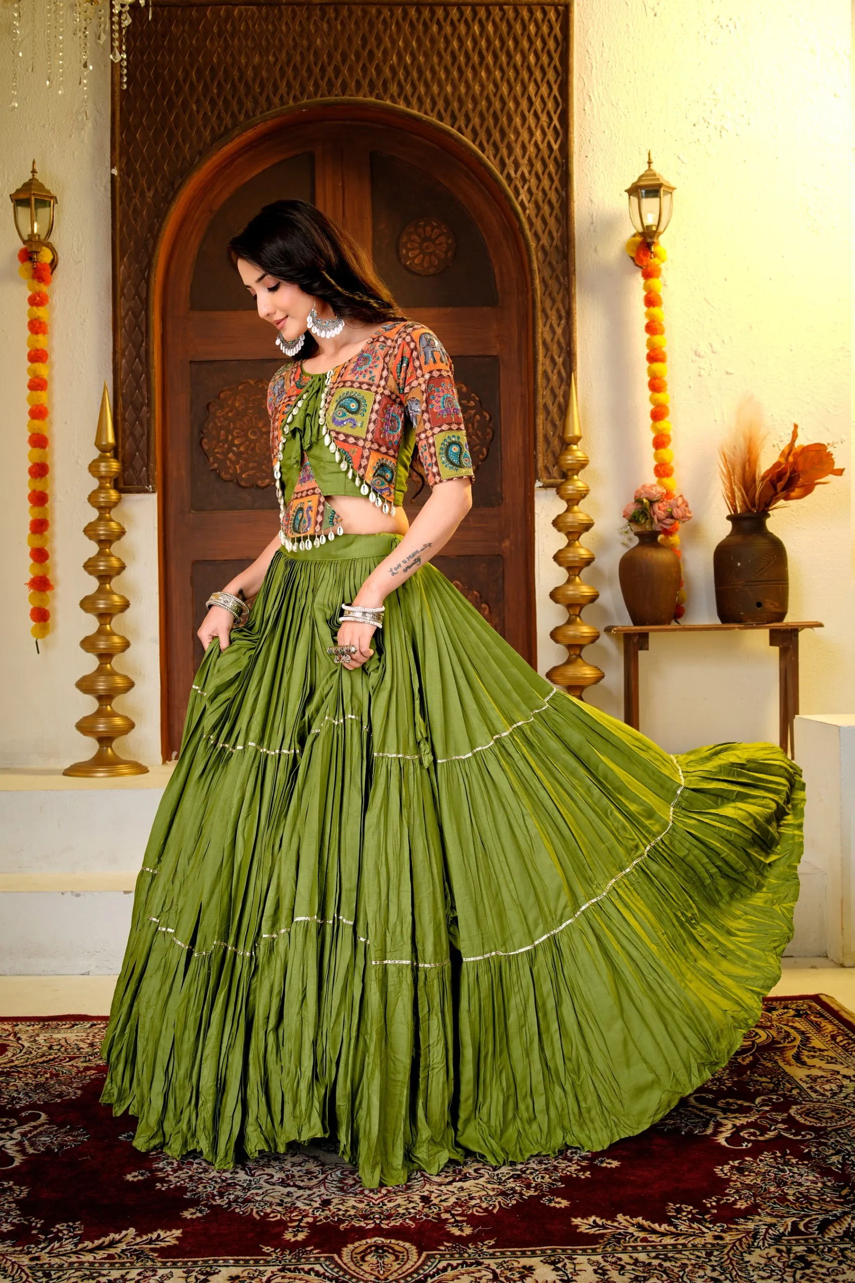 Pure Cotton Lehenga Choli With Ribbon Lace And Kodi Hand Work 2