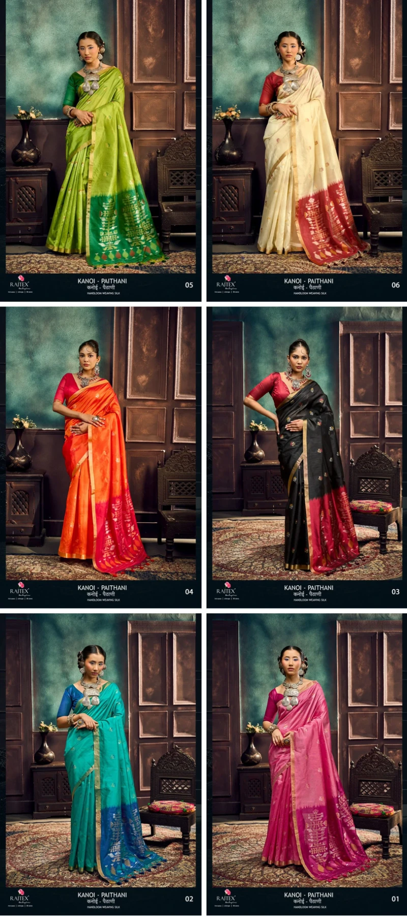 Rajtex Kanoi Paithani Tusser Silk Handloom Weaving Saree Collection 7