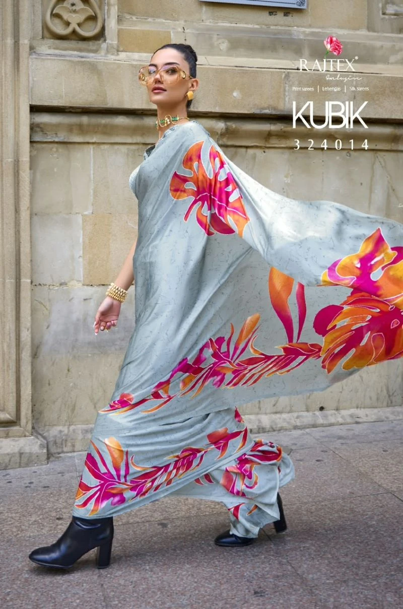 Rajtex Kubik Nx Satin Crepe Printed Fancy Saree Collection 5