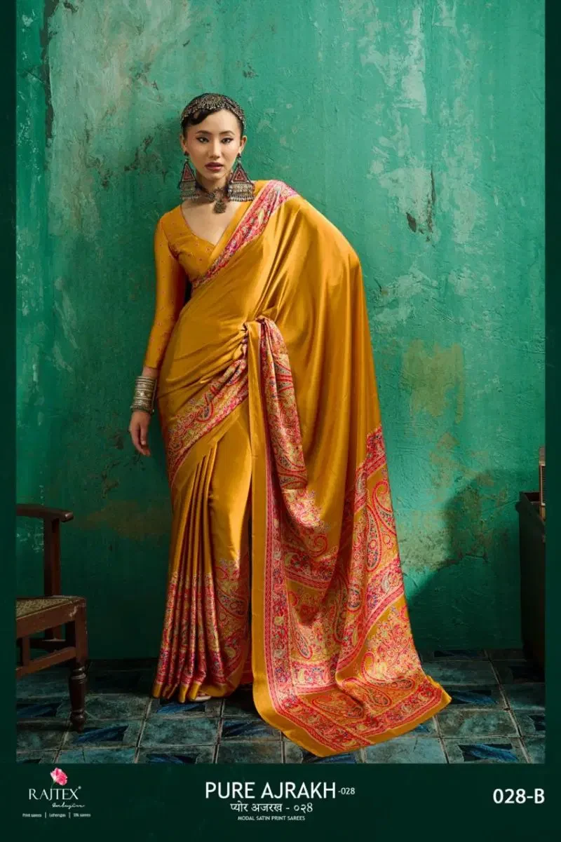 Rajtex Pure Ajrakh 028 Modal Satin Ajrakh Printed Saree Collection