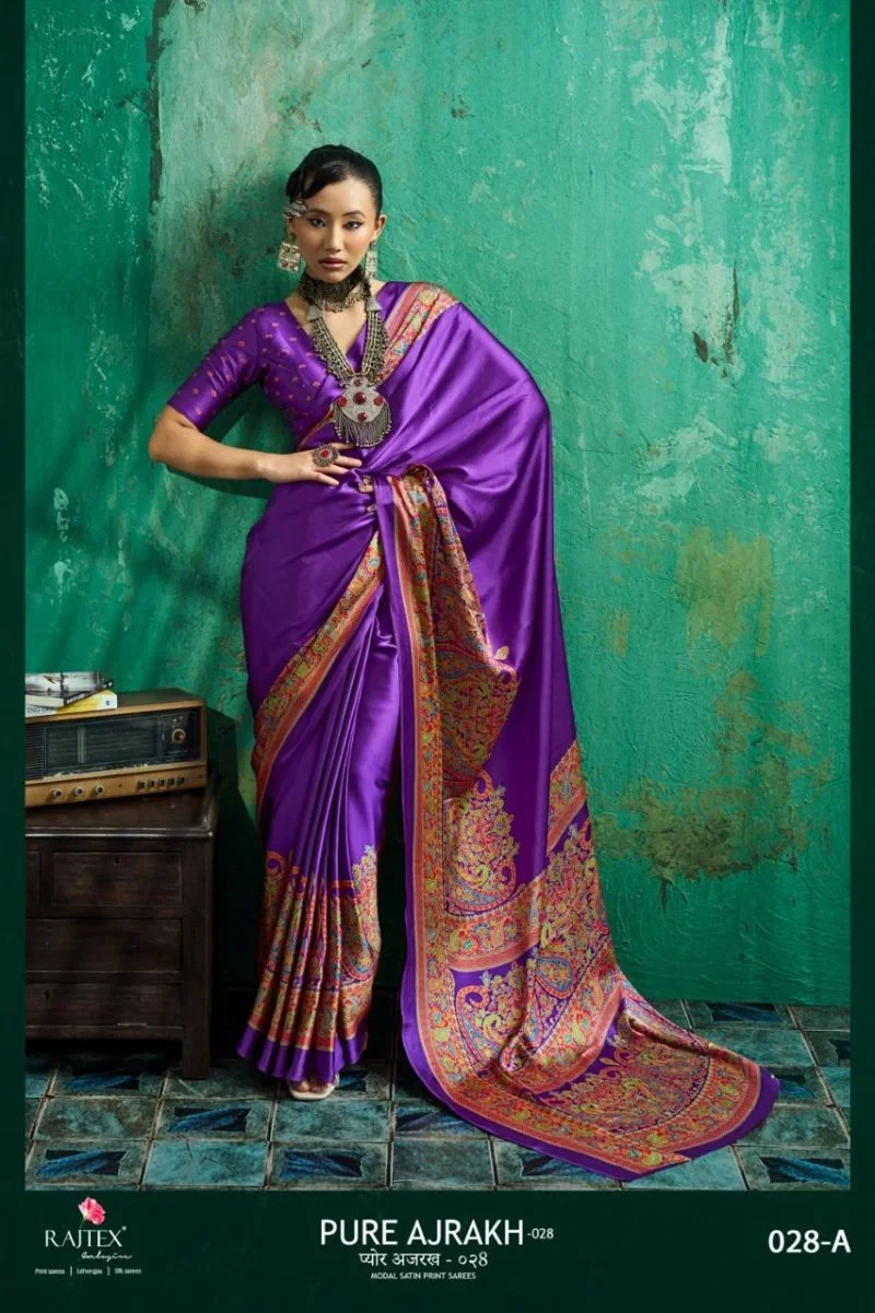 Rajtex Pure Ajrakh 028 Modal Satin Ajrakh Printed Saree Collection 2