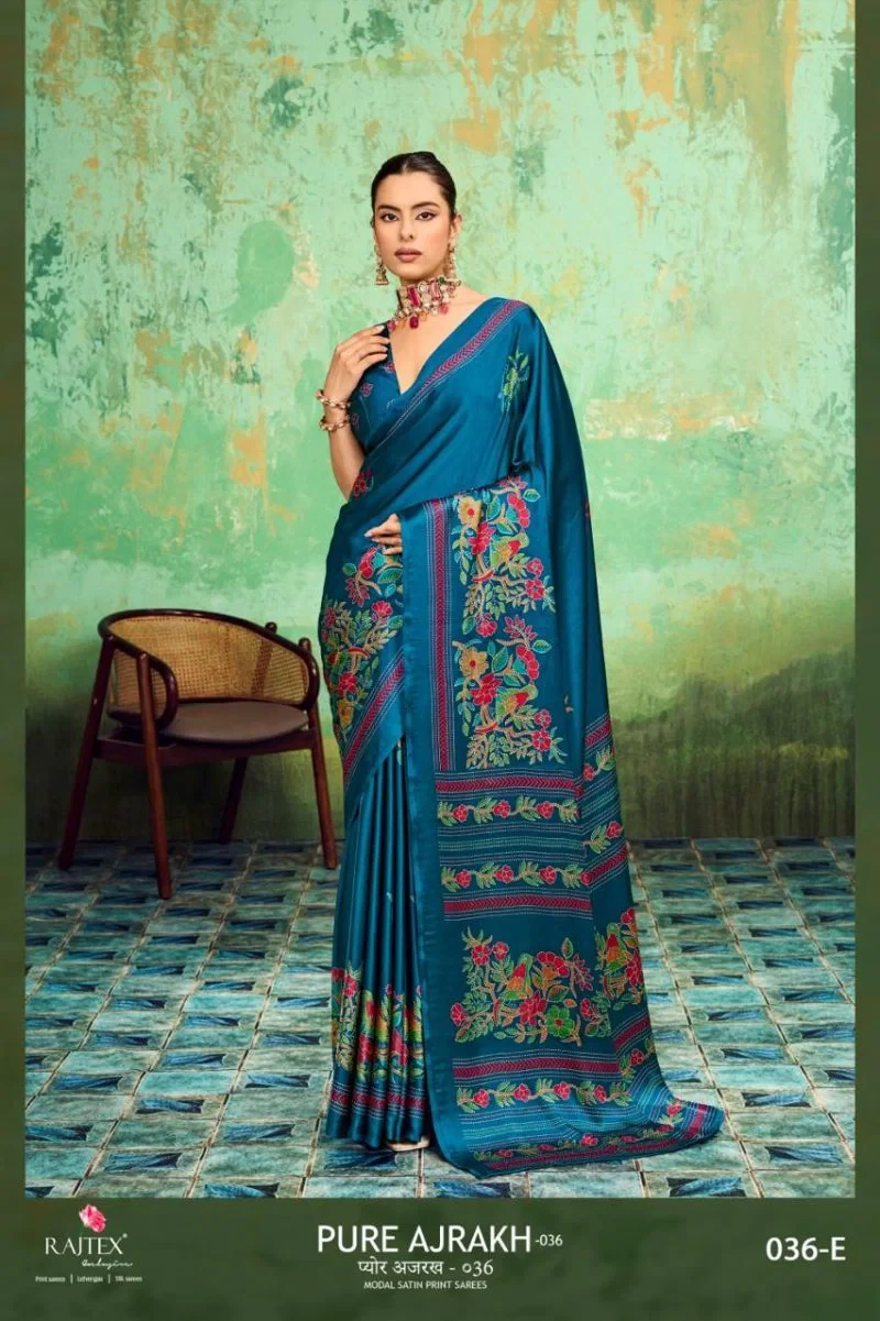 Rajtex Pure Ajrakh 036 Modal Satin Ajrakh Printed Saree Collection 5