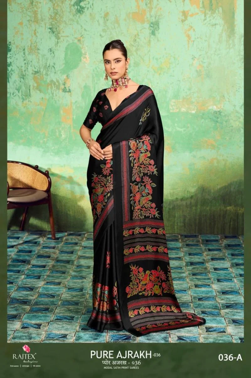 Rajtex Pure Ajrakh 036 Modal Satin Ajrakh Printed Saree Collection 8