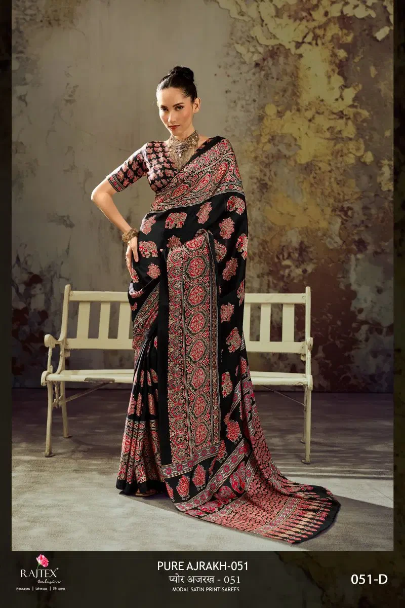 Rajtex Pure Ajrakh 051 Modal Satin Ajrakh Printed Saree Collection 2