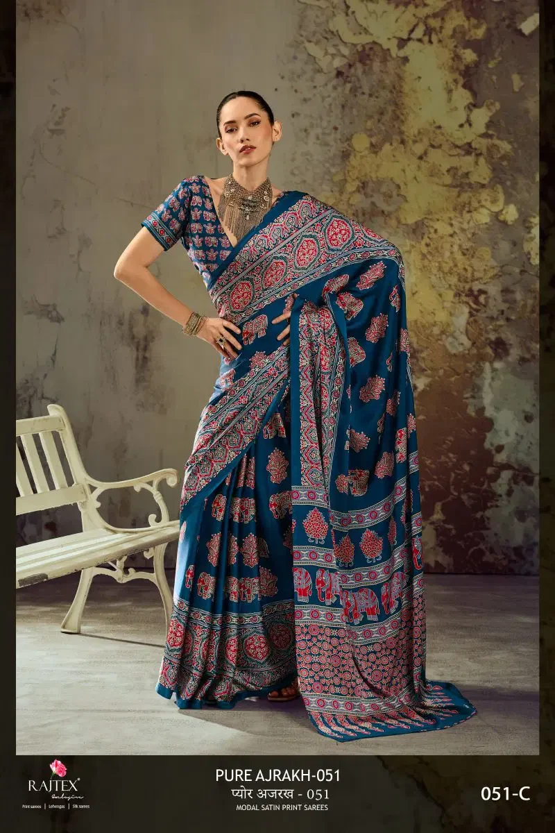 Rajtex Pure Ajrakh 051 Modal Satin Ajrakh Printed Saree Collection 4