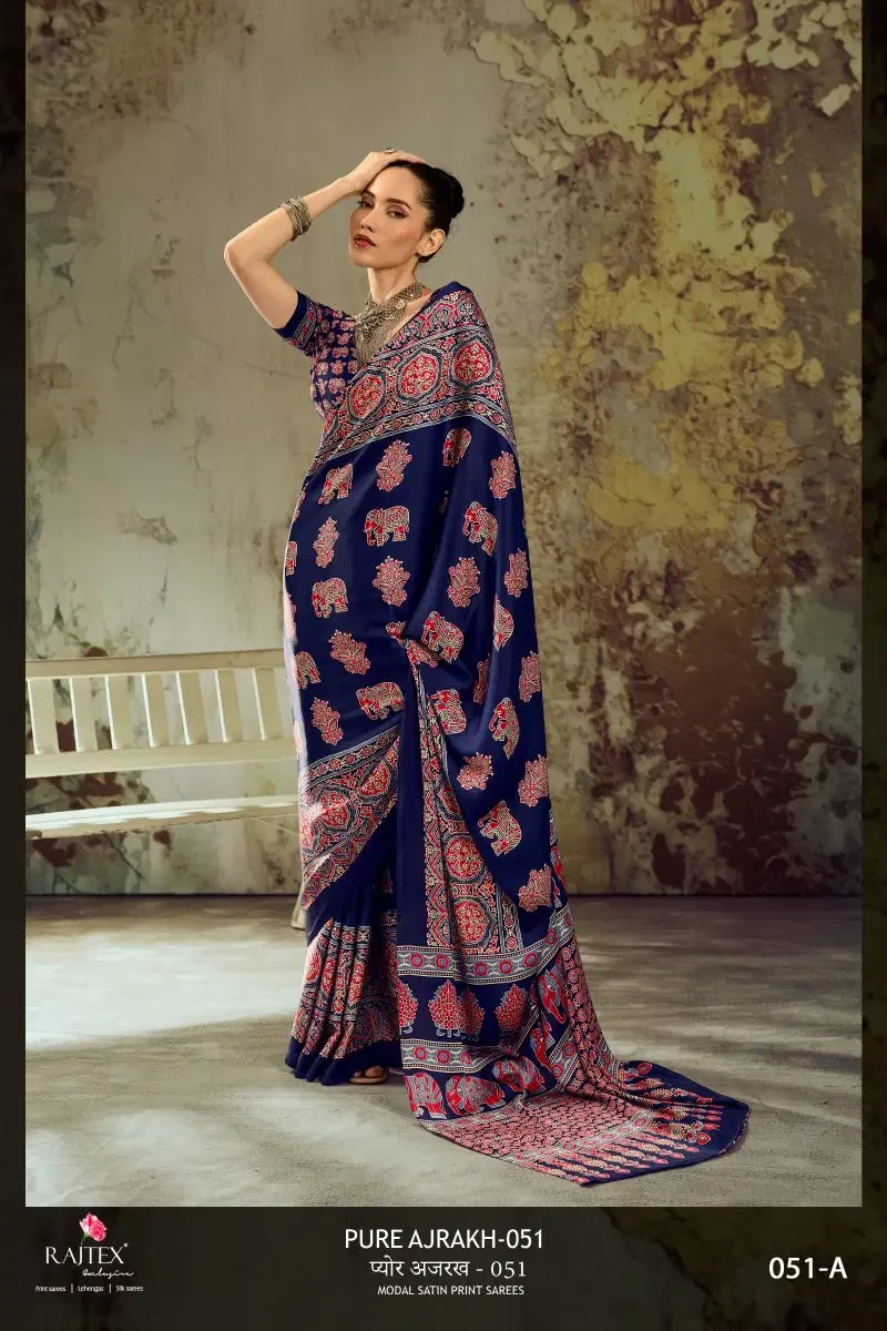 Rajtex Pure Ajrakh 051 Modal Satin Ajrakh Printed Saree Collection 5