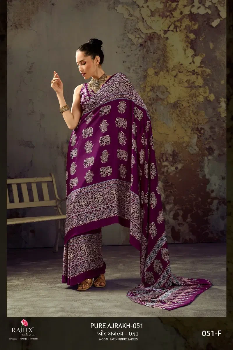 Rajtex Pure Ajrakh 051 Modal Satin Ajrakh Printed Saree Collection 6