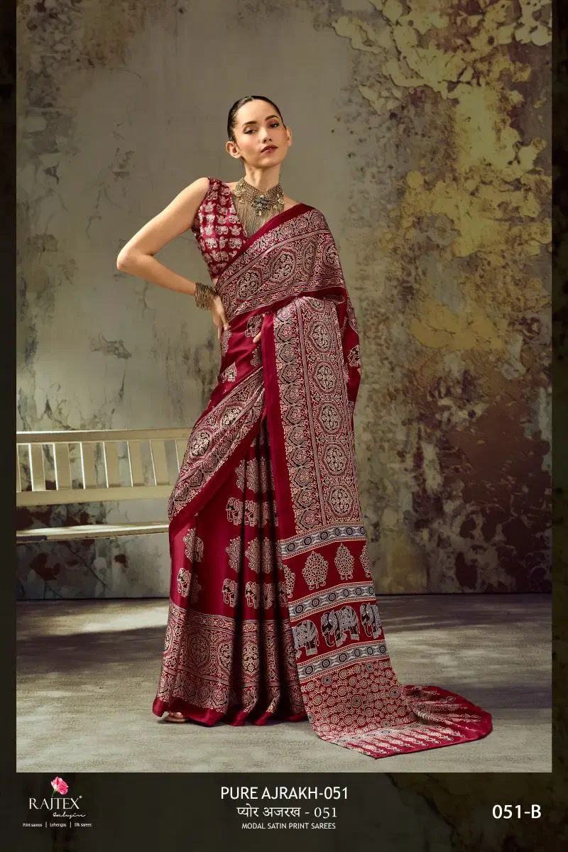 Rajtex Pure Ajrakh 051 Modal Satin Ajrakh Printed Saree Collection 7