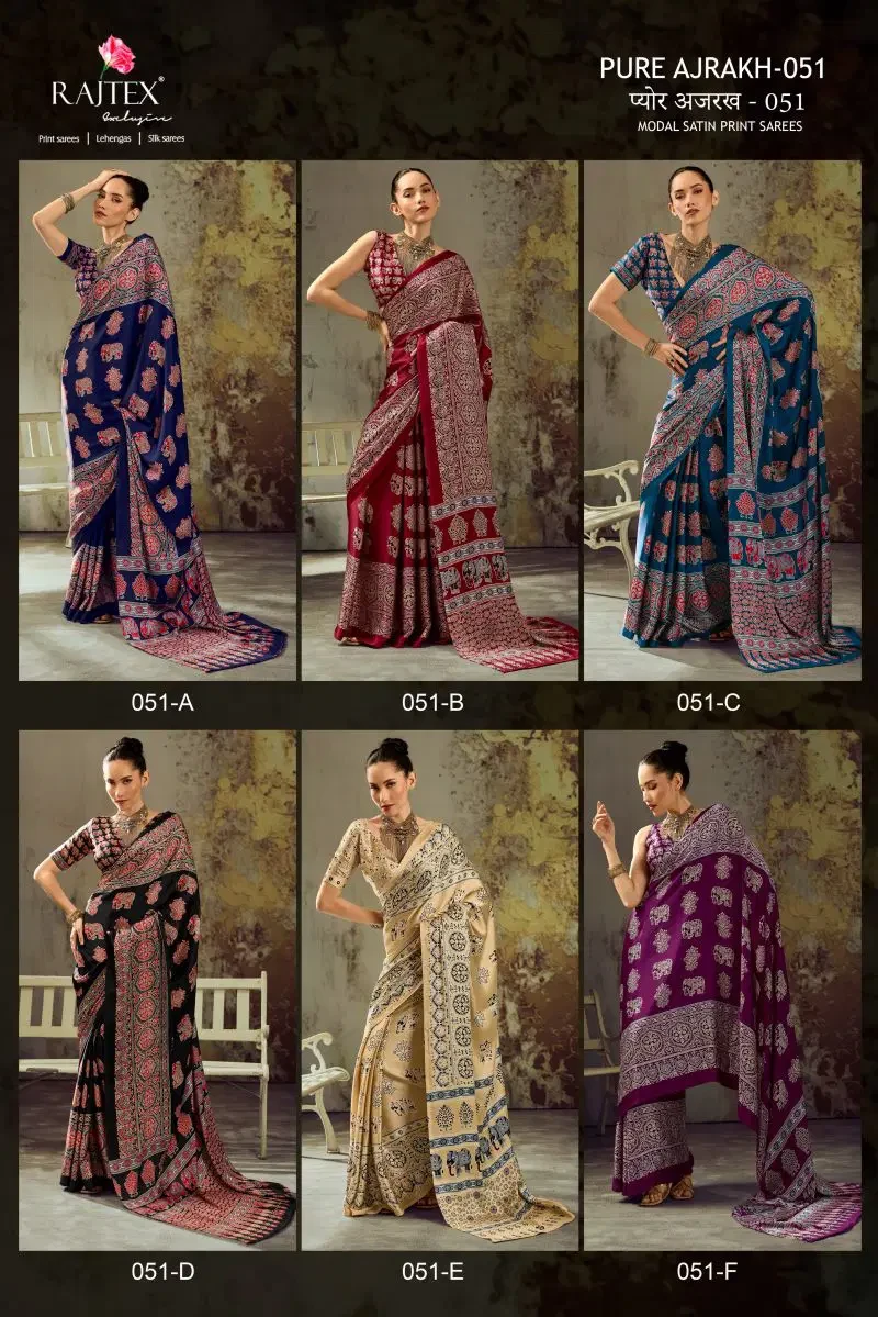 Rajtex Pure Ajrakh 051 Modal Satin Ajrakh Printed Saree Collection 8
