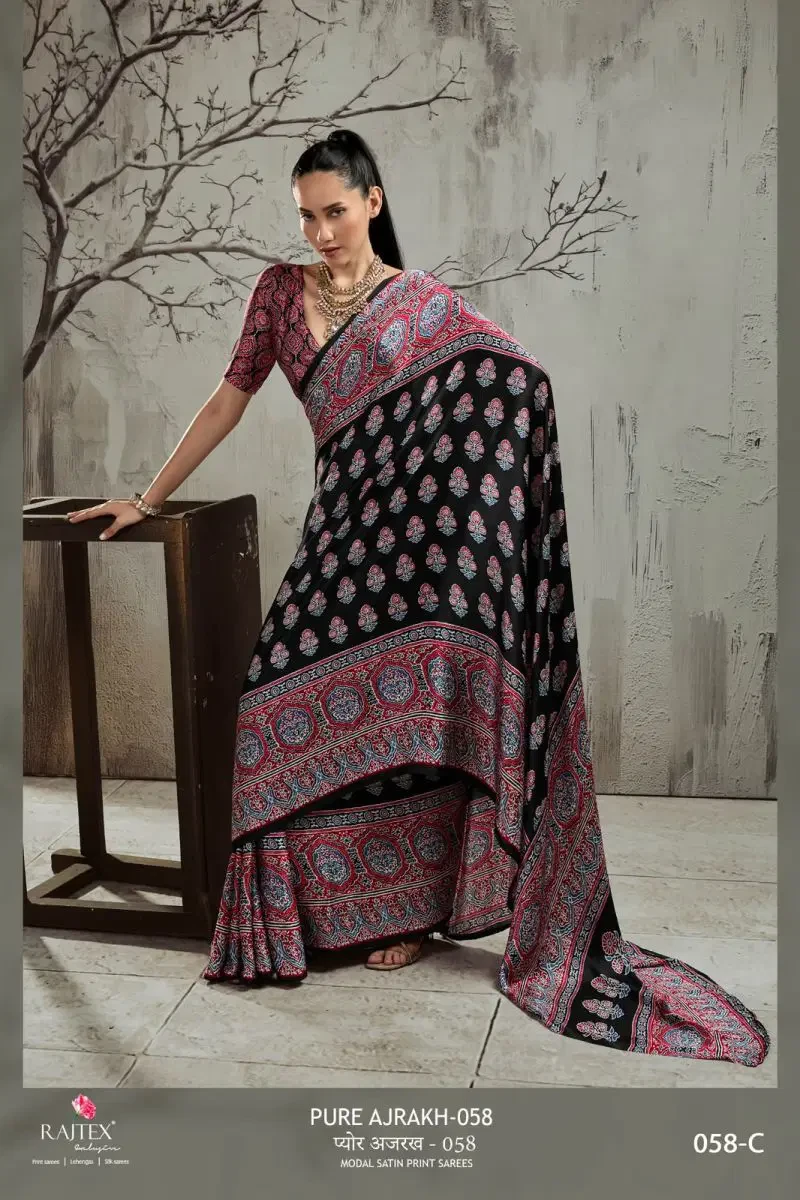 Rajtex Pure Ajrakh 058 Modal Satin Ajrakh Printed Saree Collection