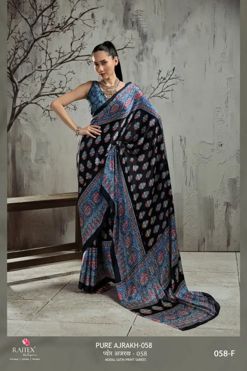 Rajtex Pure Ajrakh 058 Modal Satin Ajrakh Printed Saree Collection 2