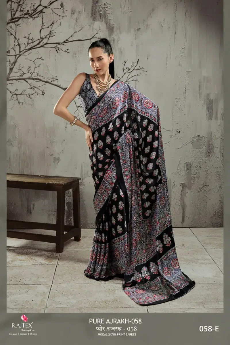 Rajtex Pure Ajrakh 058 Modal Satin Ajrakh Printed Saree Collection 3