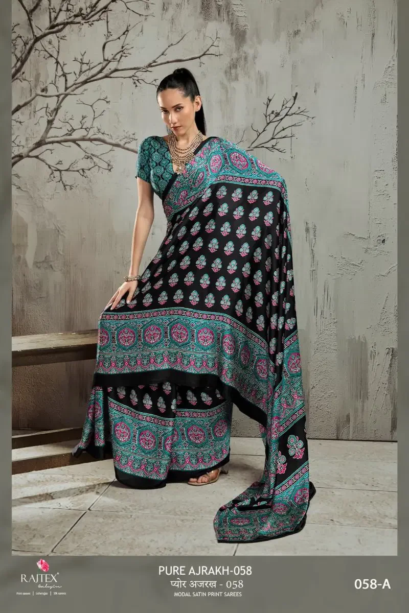 Rajtex Pure Ajrakh 058 Modal Satin Ajrakh Printed Saree Collection 4