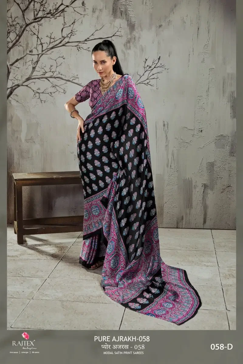 Rajtex Pure Ajrakh 058 Modal Satin Ajrakh Printed Saree Collection 6