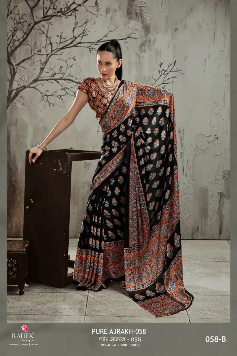 Rajtex Pure Ajrakh 058 Modal Satin Ajrakh Printed Saree Collection 7