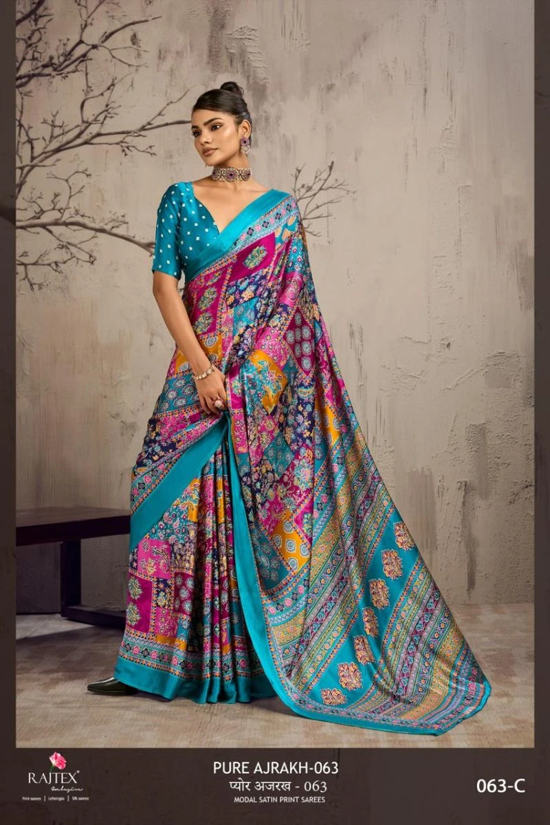 Rajtex Pure Ajrakh 063 Modal Satin Ajrakh Printed Saree Collection 7