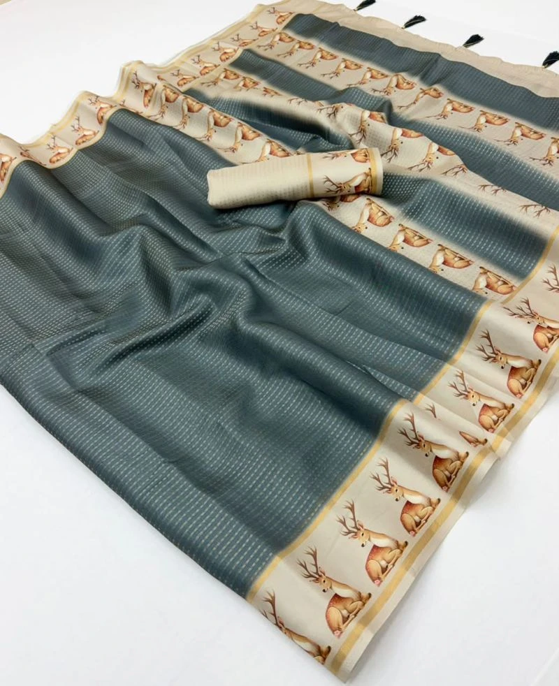 Rajyog Chhavi Tusser Silk With Small Zari Chex Saree 7