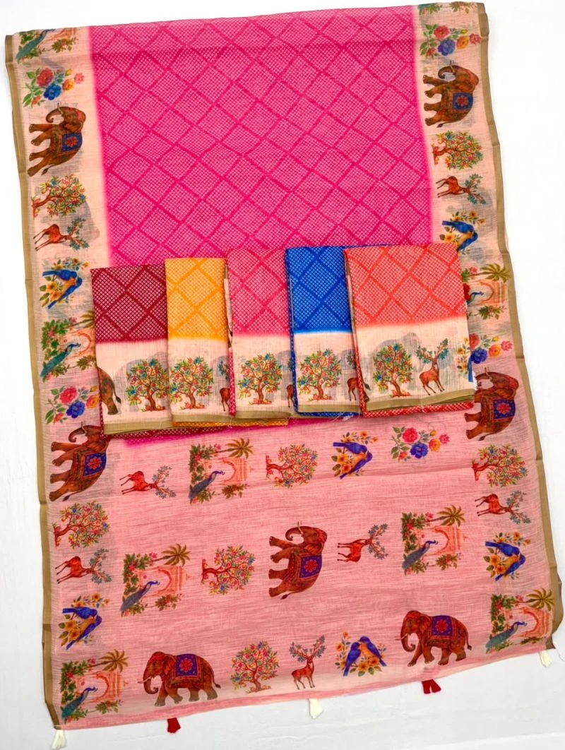 Rajyog D No 10061 To 68 Soft Cotton Linen Zari Border Saree 6
