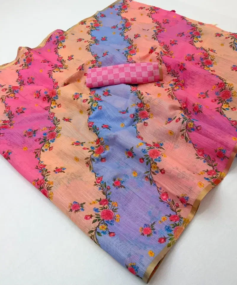 Rajyog D No 10081 To 86 Cotton Linen Zari Border Saree Collection
