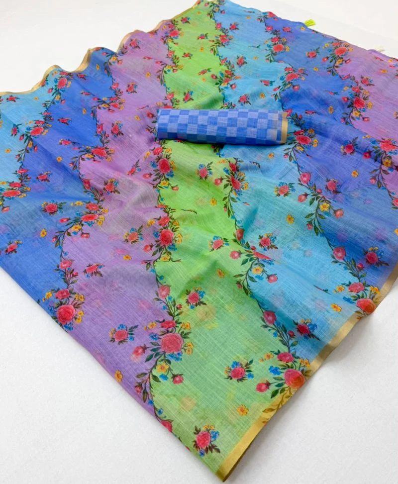 Rajyog D No 10081 To 86 Cotton Linen Zari Border Saree Collection 10