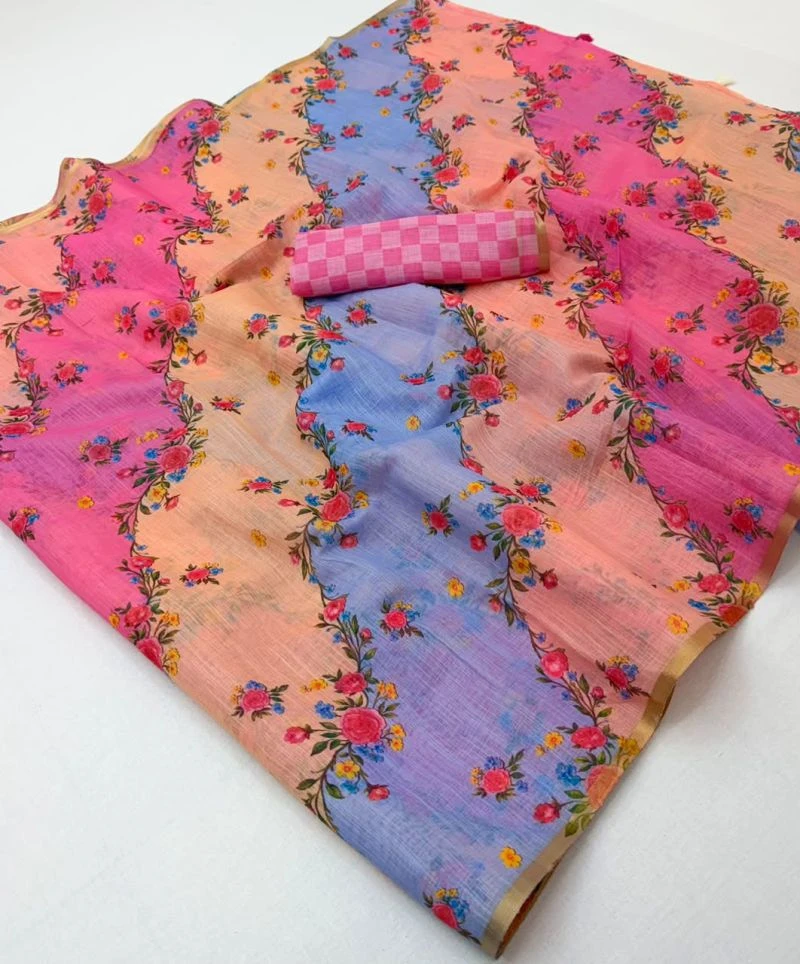 Rajyog D No 10081 To 86 Cotton Linen Zari Border Saree Collection 13