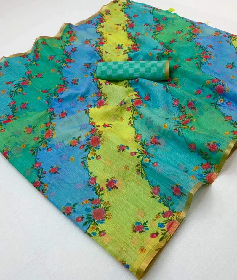 Rajyog D No 10081 To 86 Cotton Linen Zari Border Saree Collection 5