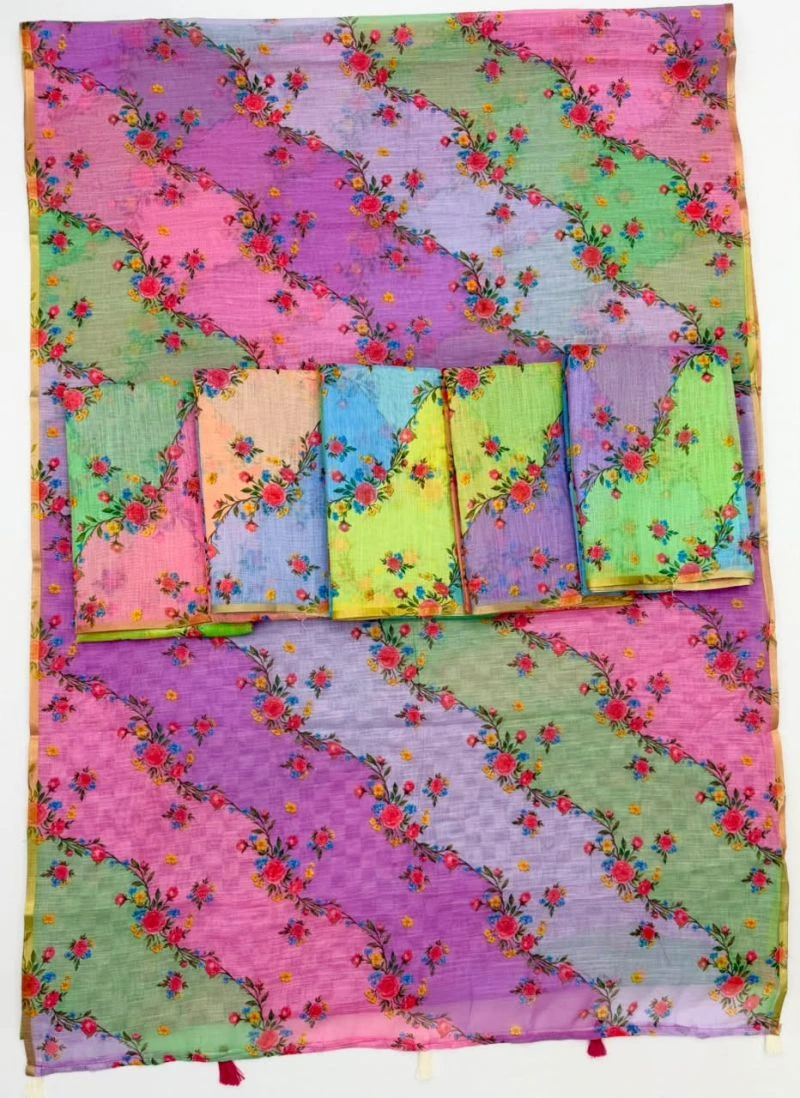Rajyog D No 10081 To 86 Cotton Linen Zari Border Saree Collection 6