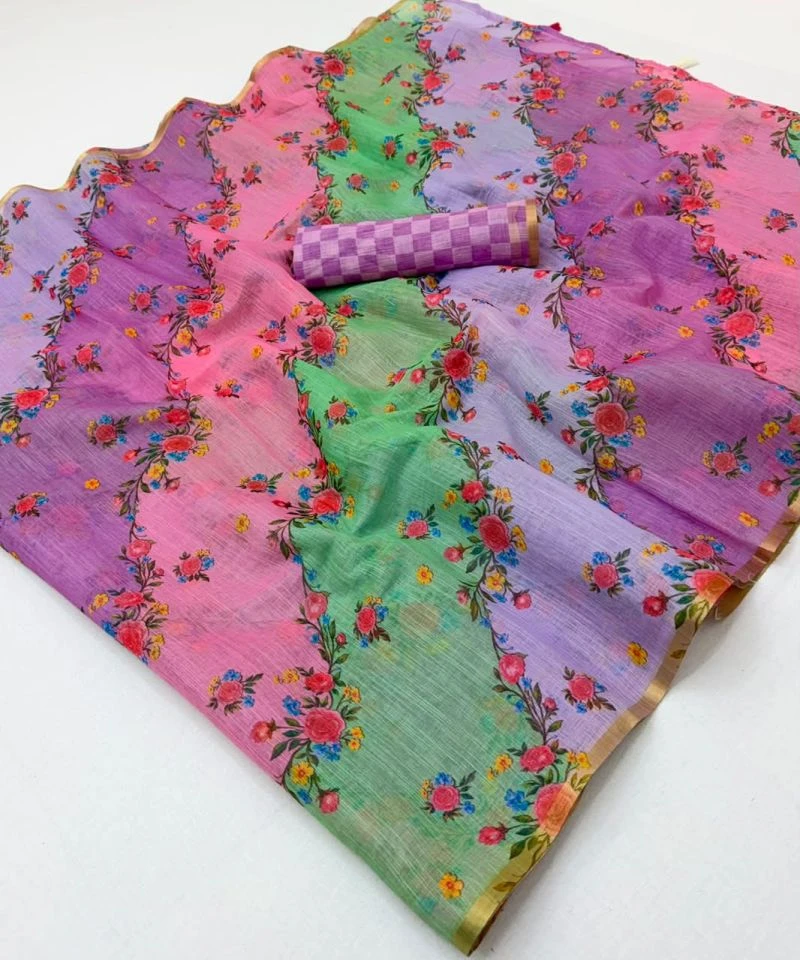 Rajyog D No 10081 To 86 Cotton Linen Zari Border Saree Collection 7