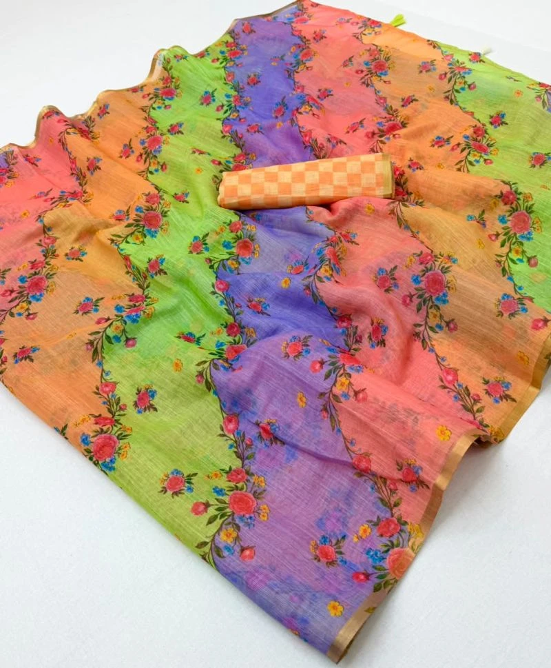 Rajyog D No 10081 To 86 Cotton Linen Zari Border Saree Collection 8