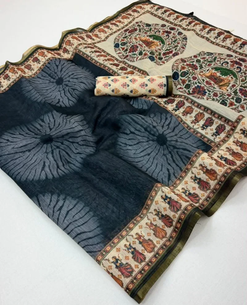 Rajyog D No 355001 To 06 Cotton Linen Zari Border Saree 1